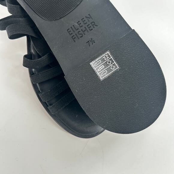 NWOT Eileen Fisher Rato Honey Leather Sandals 7.5 Flats Fisherman Black Travel - Picture 7 of 7